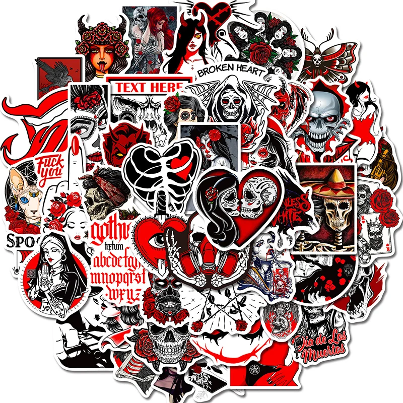 

50PCS Gothic Horror Personality Sticker Adult Demon Dark Red Wind Punk Thriller Red and Black Theme Creative Waterproof Sticker