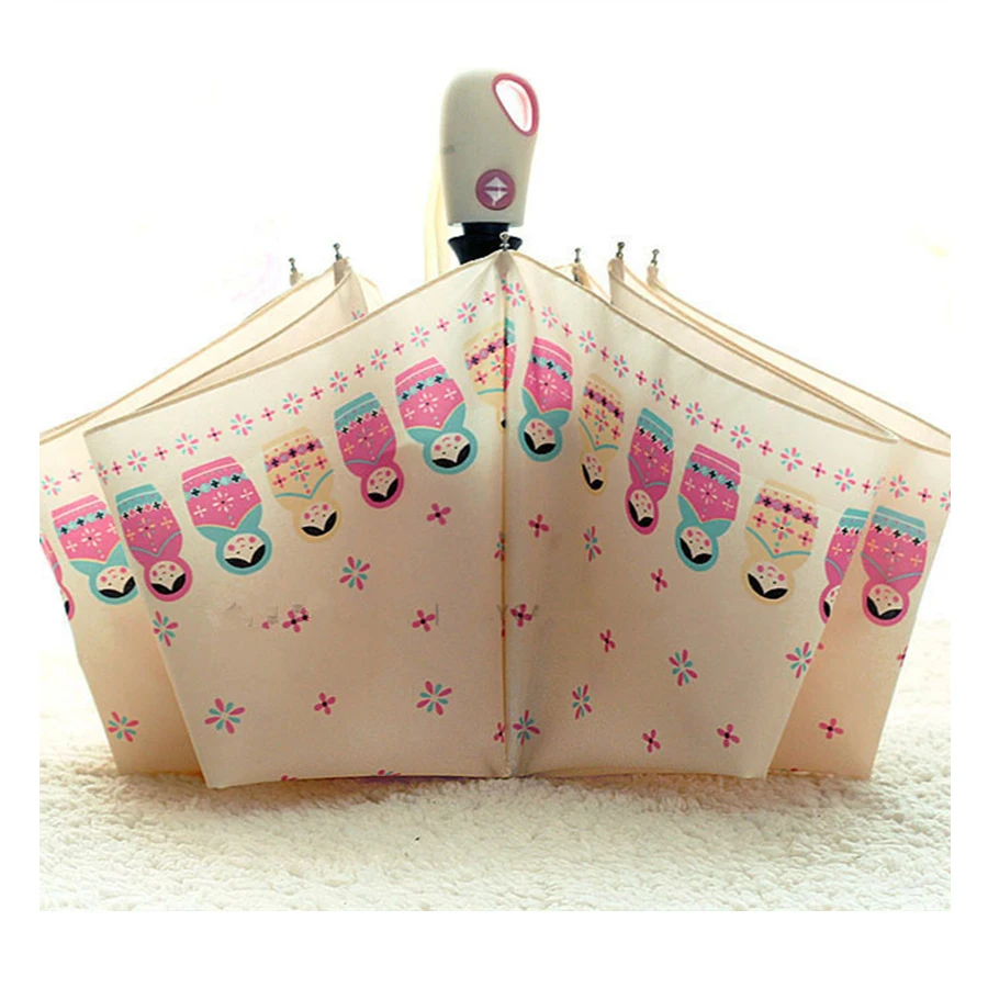 

Cartoon Doll Pattern Umbrella Womens Three-Folding Sunscreen Parasol Female Portable Russian Dolls Umbrella Rain
