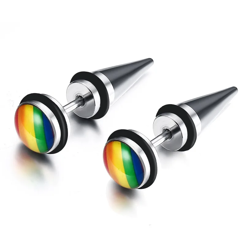 

Megin D Silver Plated Color Rainbow Simple Korean Japanese Gay Lesbian Stud Earrings for Men Women Gift Fashion Jewelry Hip Hop