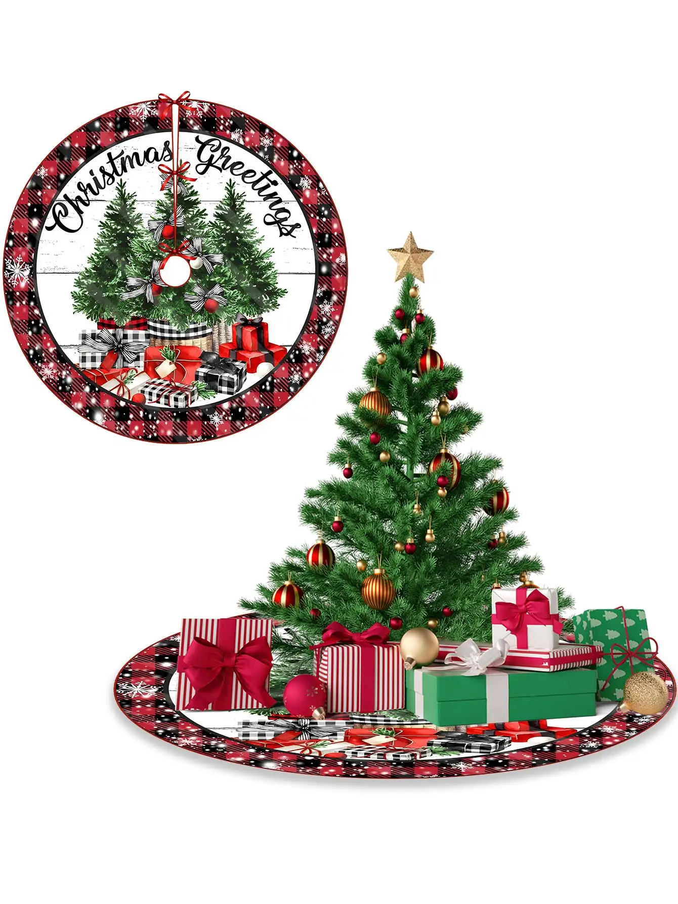 Юбка Для Рождественской Елки 36/48/60 Дюймов Красный Тканевый Стиль Фермерского