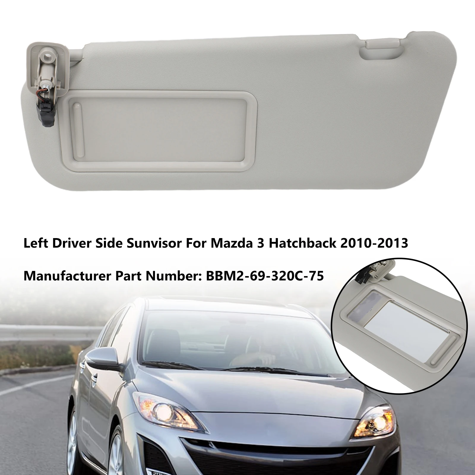 Artudatech Левая сторона водителя солнцезащитный козырек для Mazda 3 хэтчбек 2010-2013