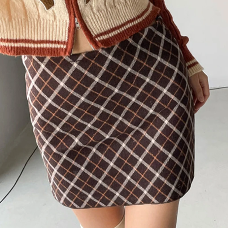 

Женская трикотажная Мини-юбка в клетку, с высокой талией