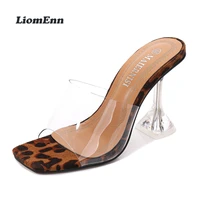 leopard transparent pvc slippers women sexy clear high heels sandals women 2022 trend summer elegant party dress shoe size 35 44