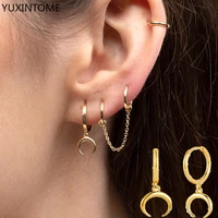 yuxintome 925 sterling silver needle ear buckle tusk hoop earring for women gold plated moon dangle earrings party jewelry