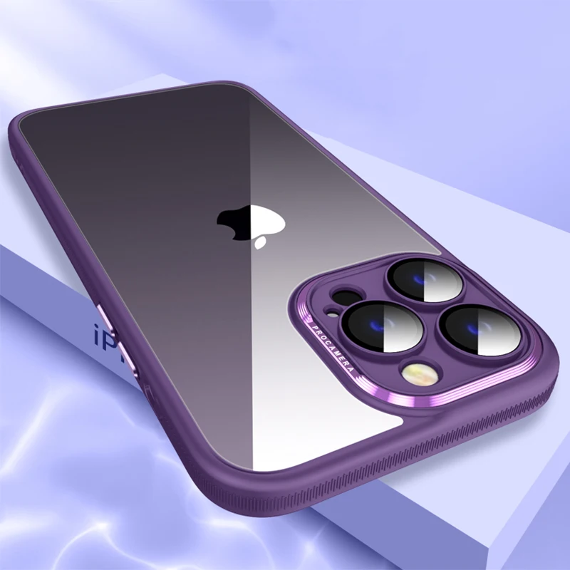 

Plating Transparent Glass Lens Protect Film Phone Case For iPhone 14 Pro Max Plus 12 13 Pro Max Armor Shockproof Acrylic Cover