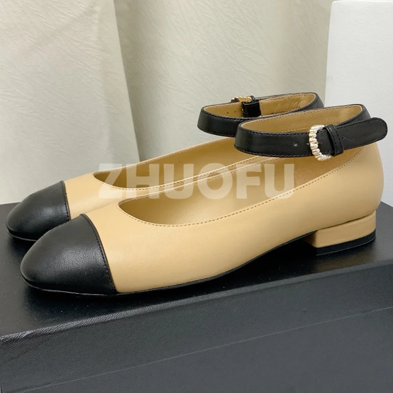 

Women High Heel Shoes Spring Autumn Genuine Leather Upper Metal decoration Round Head Pumps Simplicity Versatile Single Shoes