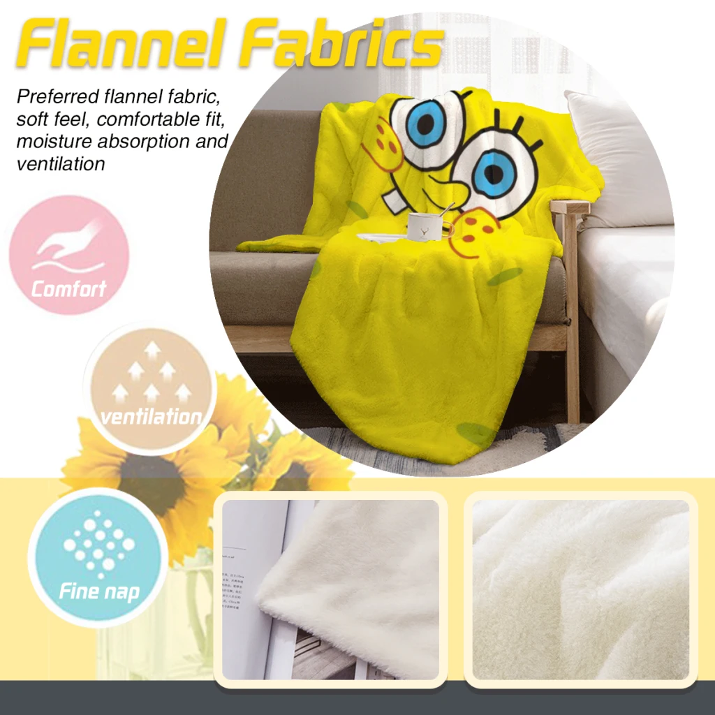 Одеяло Губка Боб с фланцем текстильный декоративный портативный супер мягкий