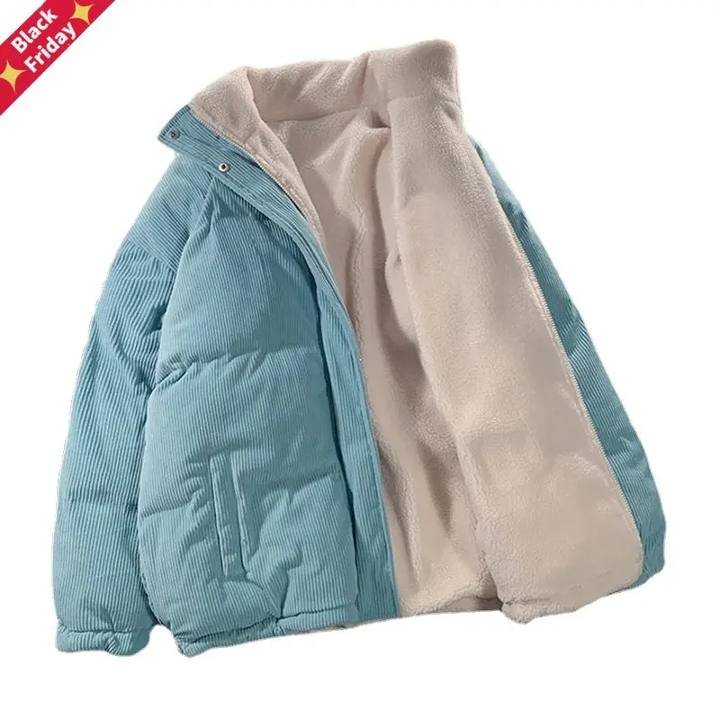 

2023 Winter Women Corduroy Jacket Vintage Lamb Fleece Cotton Coat Casual Fashion Thick Warm Clothes Loose Double-sided Outerwear