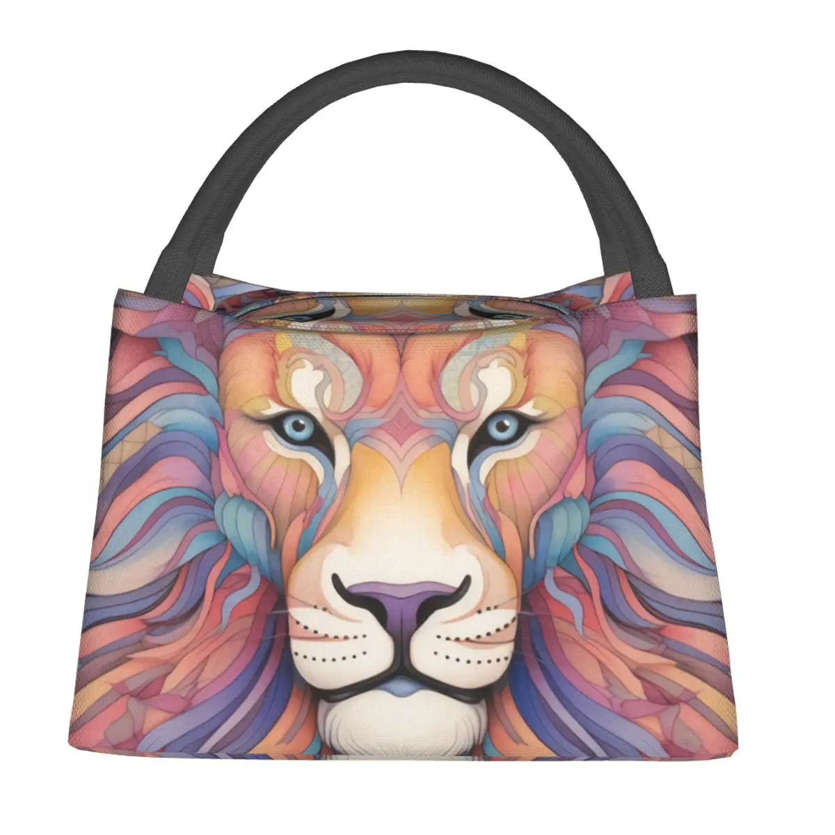 

Lion Lunch Bag For Unisex Colored Cartoon Pencil Art Print Lunch Box Casual Travel Cooler Bag Portable Oxford Thermal Lunch Bags
