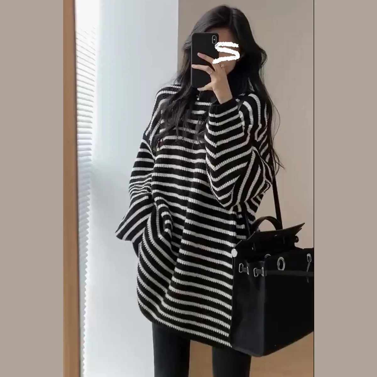 

Striped Sweater Women Autumn Winter Long Pullover Cardigan Knit Elastic Jumper Casual Warm Birthday Y2k Top Jacquard Jumpers