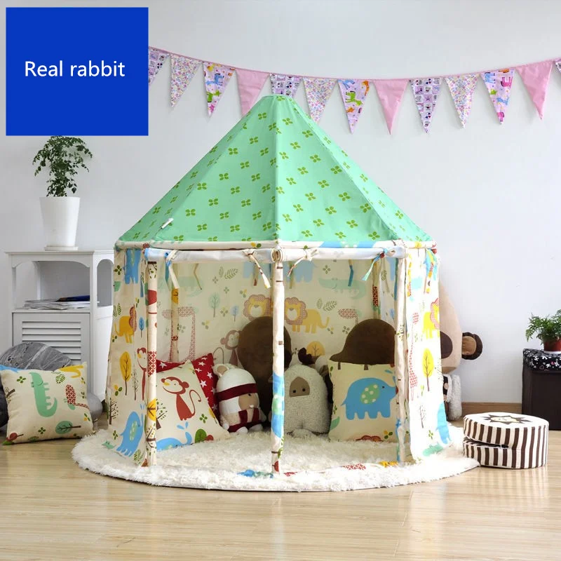 

[Funny] Indoor outdoor fairy tale House tent Pure cotton cloth + wooden pole assembly yurt foldable child park game play tent