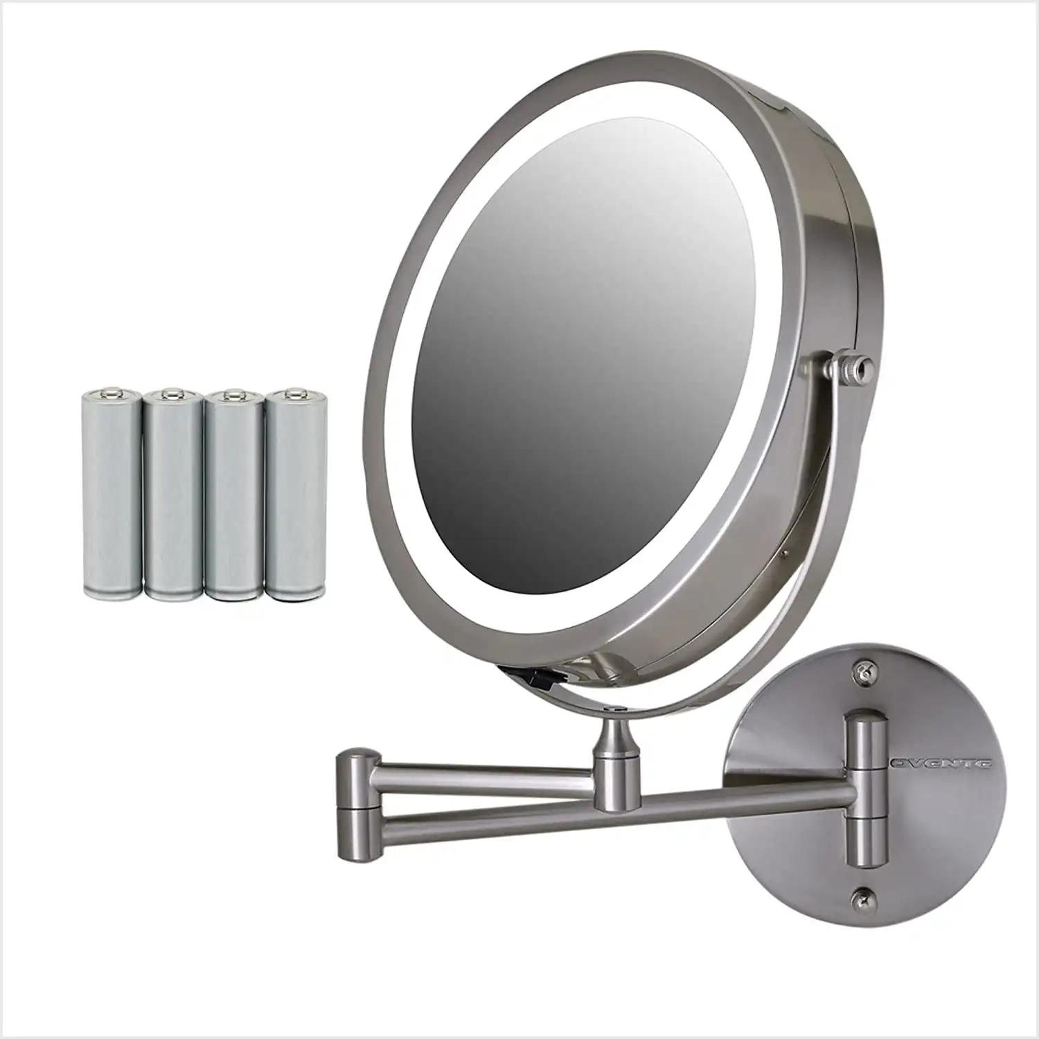 

7" Lighted Wall Mount Makeup Mirror, 1X & 7X Magnifier, Adjustable Double Sided Round LED, Extend, Retractable & Folding Arm, Co