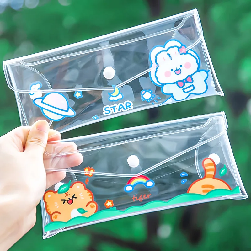 

Cute Transparent PVC Waterproof Pencil Bag Student Kawaii Pencil Case School Office Supplies Stationery Organizer Large Capacity