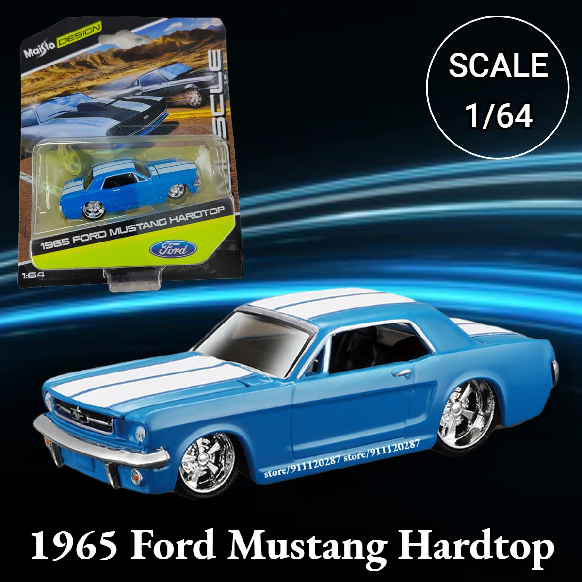 

Maisto 1:64 Miniature Vintage Car Model, 1965 Ford Mustang Hardtop Scale Replica Diecast Vehicle Collection Toy for Boy