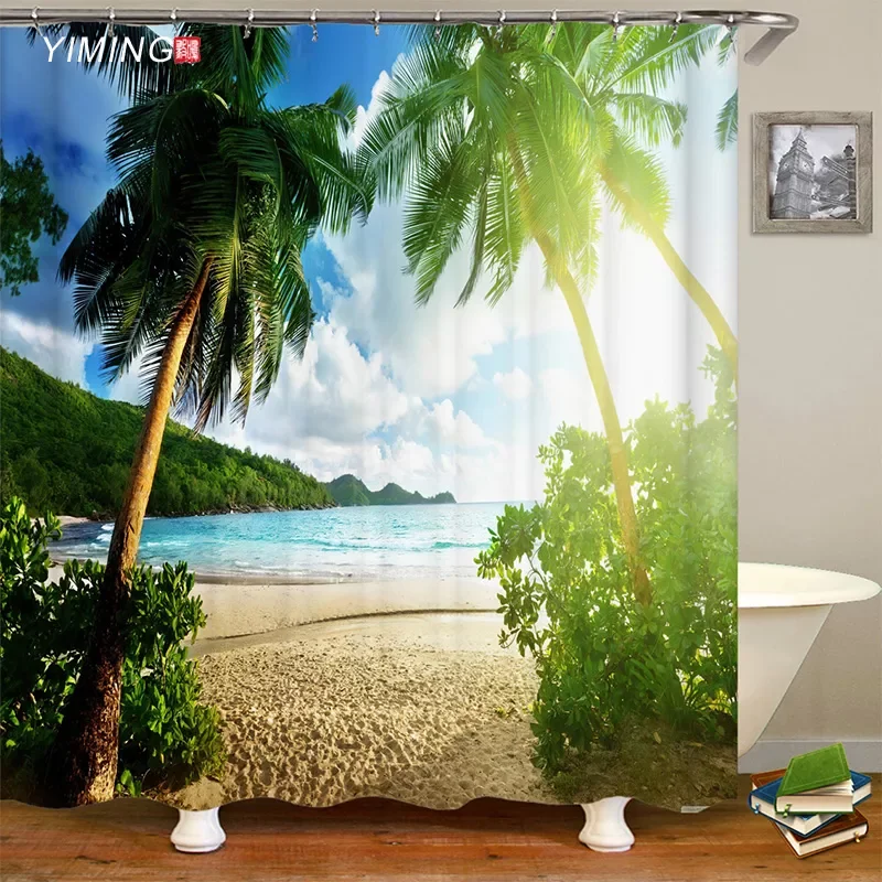 

2023 Shower Curtain Various Sunshine Beach Scenery Seaside 3D Printing Shower Curtain Polyester Waterproof Home Decor Curtain 18