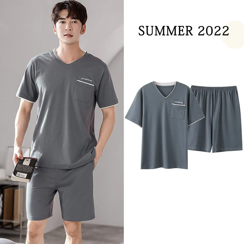 Men's Pajamas 2022 Summer New Modal Cotton Short-sleeved Shorts Home Wear Pijamas Two-piece Boy Thin Ice Silk Sleepwear Set