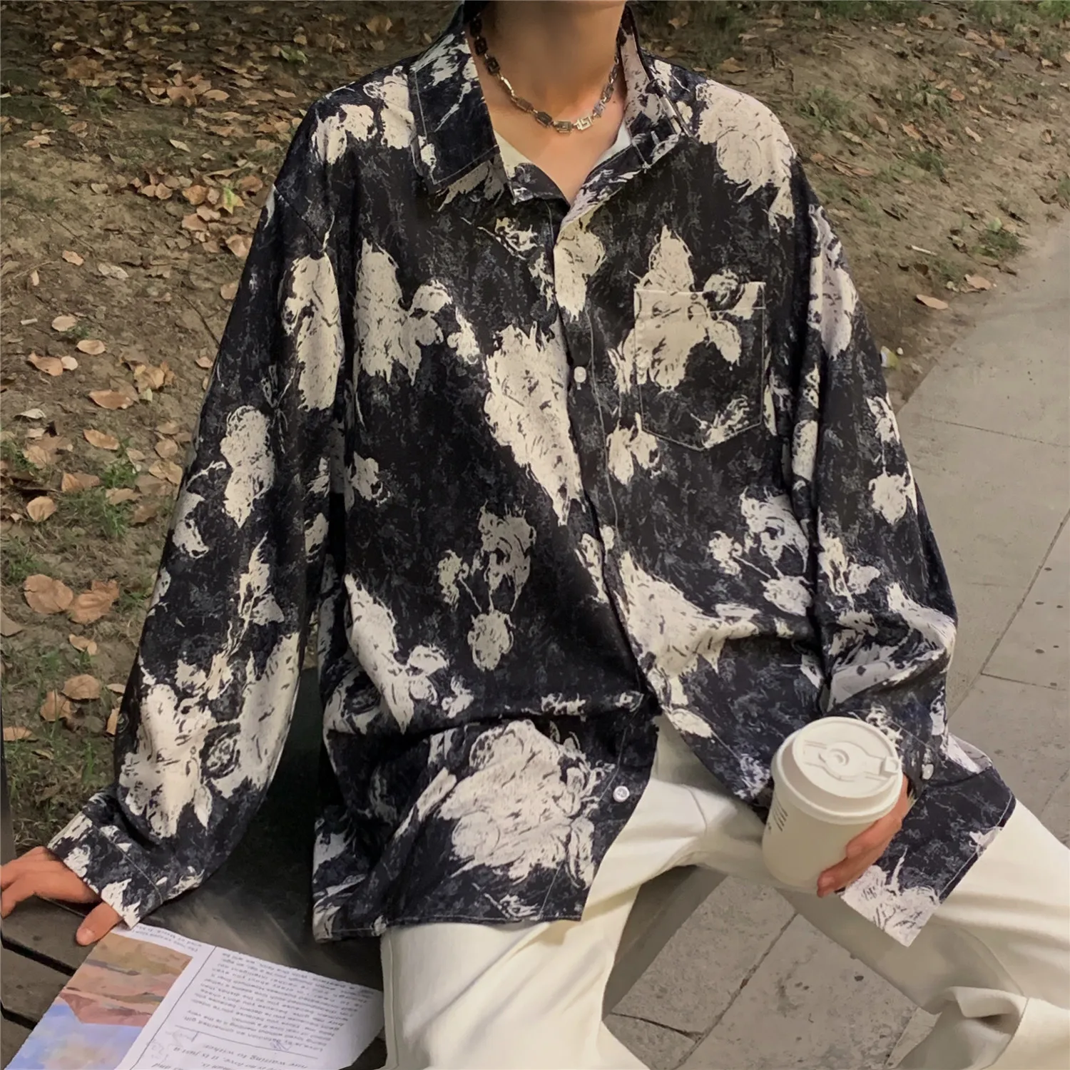 

Мужская модная Повседневная рубашка с длинным рукавом и защитой от солнца, разноцветная Свободная рубашка с принтом и отложным воротником, модель 2023 года