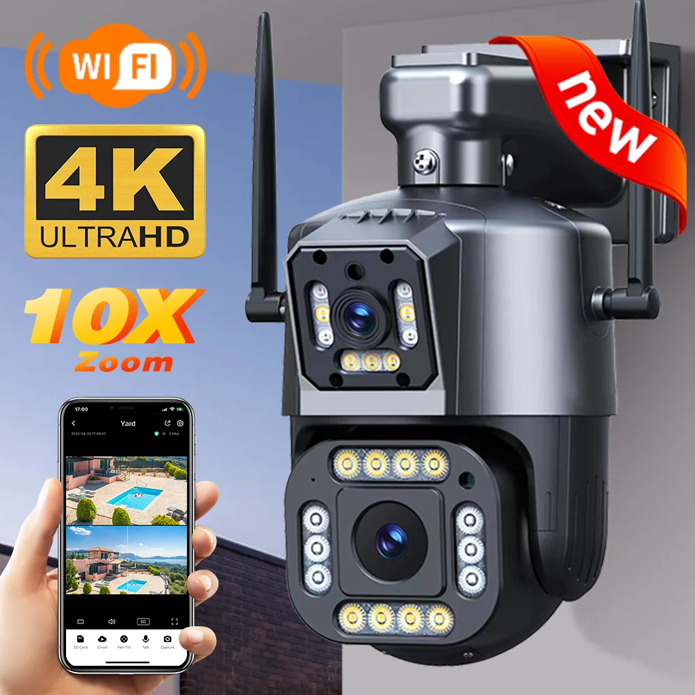 Камера Наружного видеонаблюдения, 8 Мп, HD, PTZ, Wi-Fi, двойной экран, автоматическое отслеживание, цветное ночное видение, 4 МП, IP, IPC360