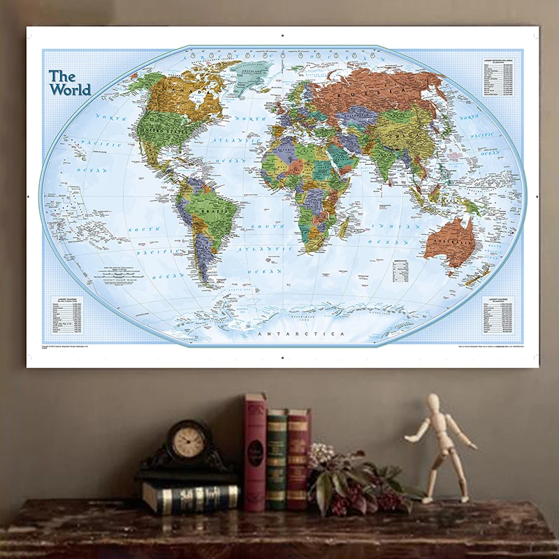 

150x100cm The World Map Non-woven Canvas Painting Retro Decorative Picture Wall Art Poster Home Decoration School Supplies