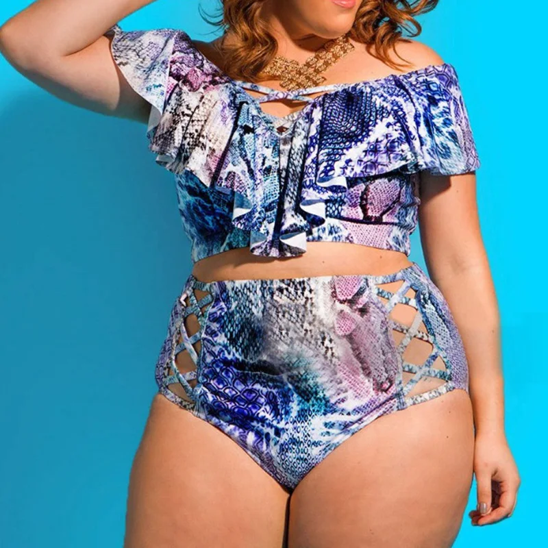 

Sexy 2 Pieces Vintage Print Bikinis Fashion Women High Waist Swimsuit Surf Beach Wear Swimwear 2022 Stylish Ruffled Bathing Suit