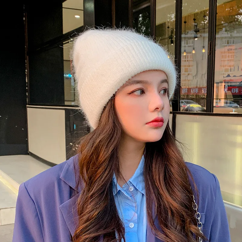 Женская Двухслойная Теплая Толстая Шапка-бини Из Кроличьего Меха Со Сложенными