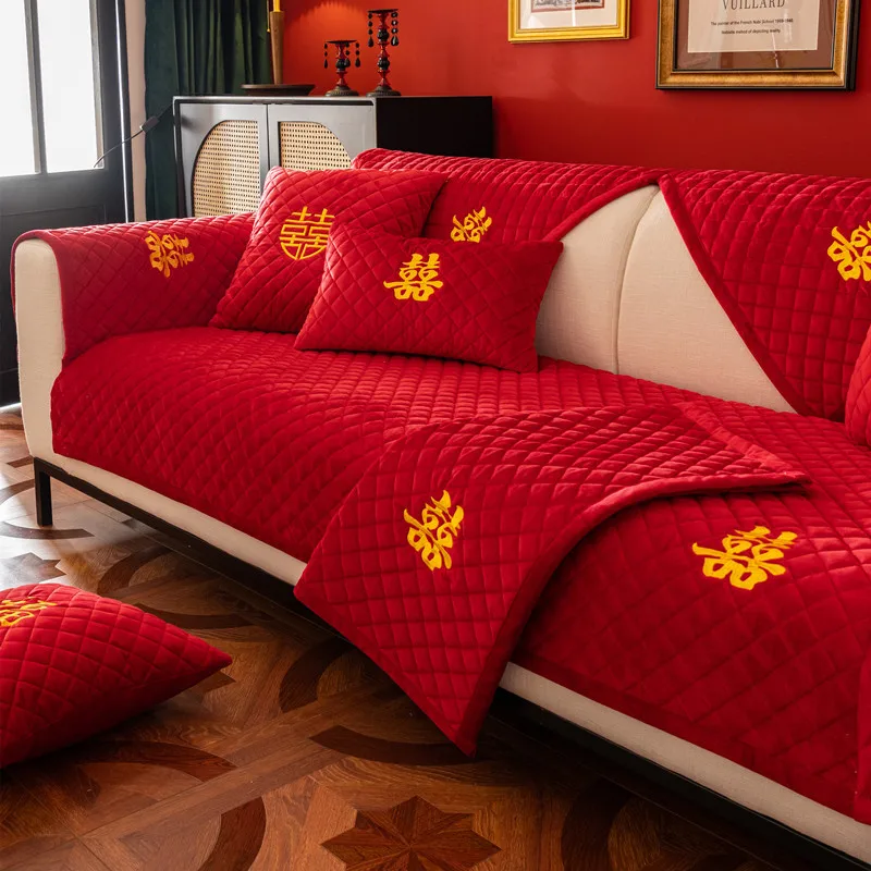 

Утолщенные Бархатные чехлы для диванов, свадебное украшение, красный секционный коврик для дивана, современное полотенце для дивана, чехол ...