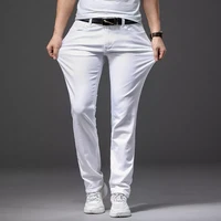 2022 spring new mens stretch white jeans classic style slim fit soft trousers male brand business casual pants