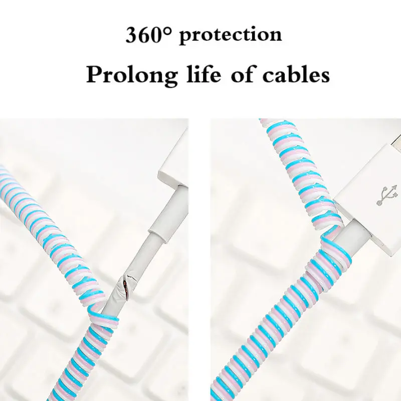 1.4m Color phone Wire Cord Rope Protecto Anti-break spring protection rope for USB Charging Cable earphone Data Bobbin Winder