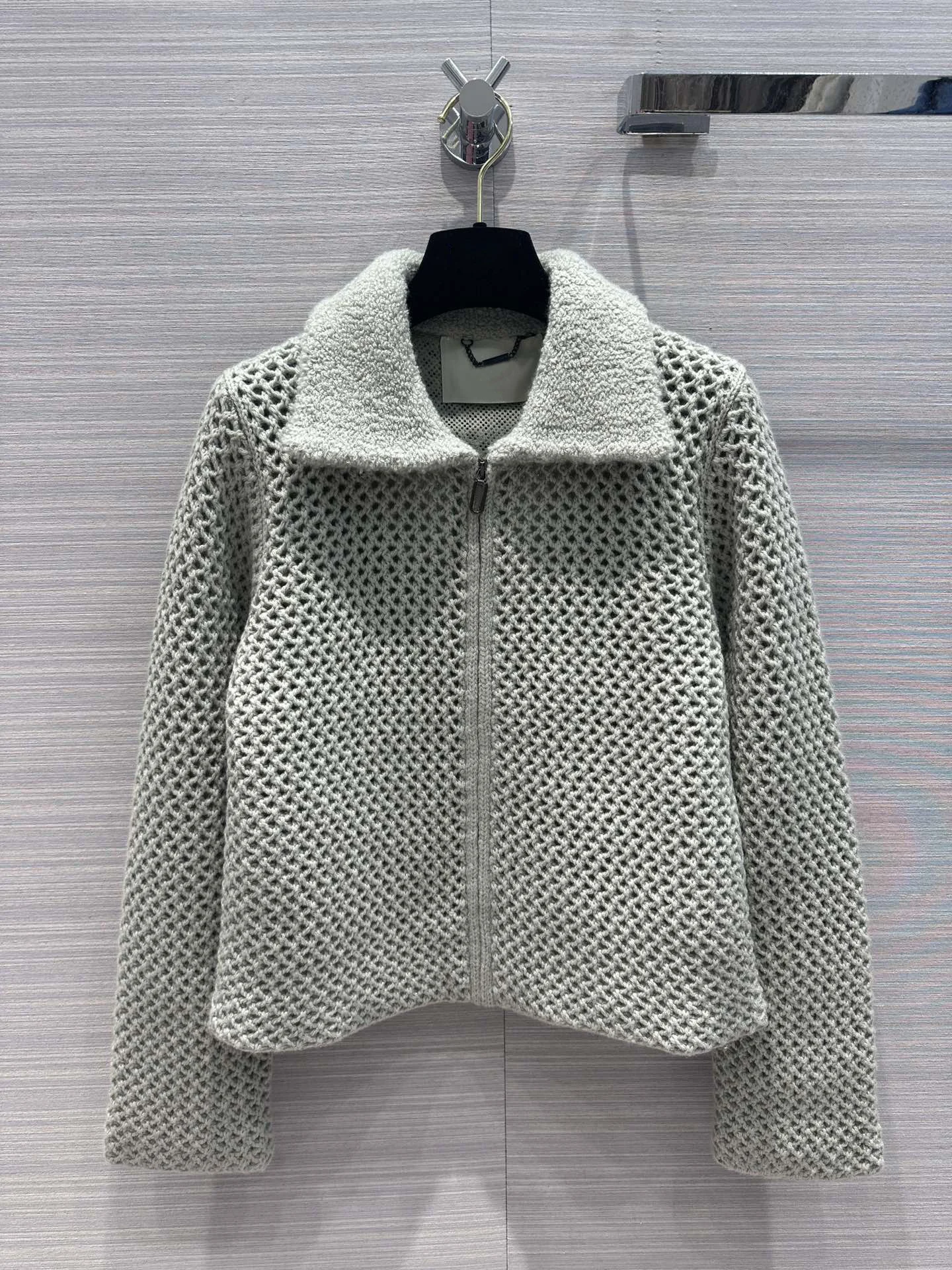 

Zipper design lapel cashmere jacket retro ribbed coarse knitting classic version of advanced chic and versatile721