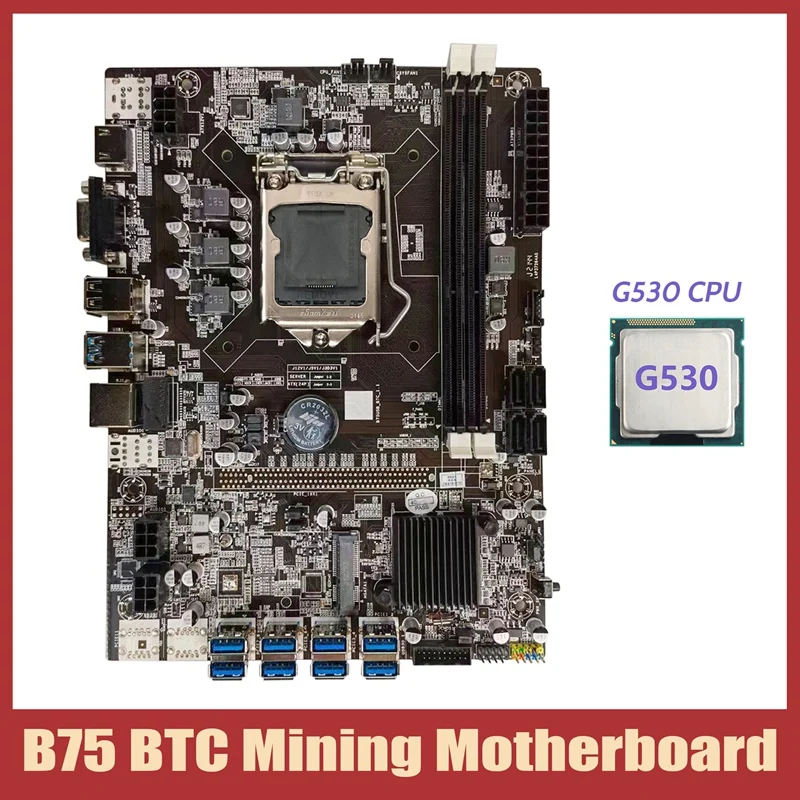 

Материнская плата для майнинга B75 BTC + процессор G530 LGA1155 8xpcie USB адаптер Поддержка 2XDDR3 MSATA B75 USB BTC материнская плата для майнинга