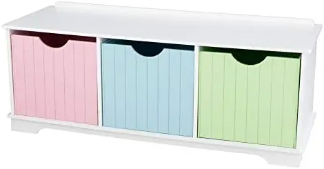 

Wooden Storage Bench with Three Bins and Wainscoting Detail - Pastel, Gift for Ages 3+ Tesla model y trash bin Trash rack Tiny b