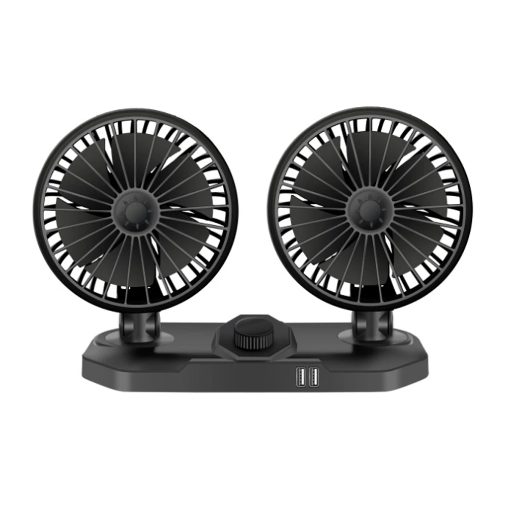

12V/24V Car Fan Cooling Fan With Dual USB 3.1A Output Double Head Fan 2 Gear 360 Degree Adjustable For Car Truck SUV