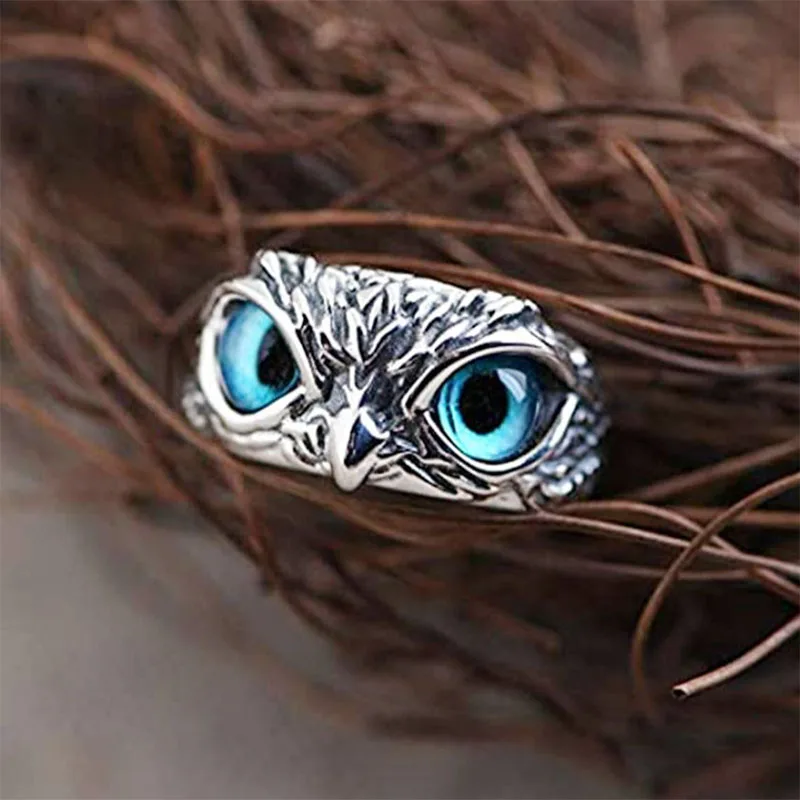 

New Cute Cat Eyes Owl Ring Resizable Open Rings Vintage Silver Color Rings Men Women Fingle Wedding Jewelry Accessories