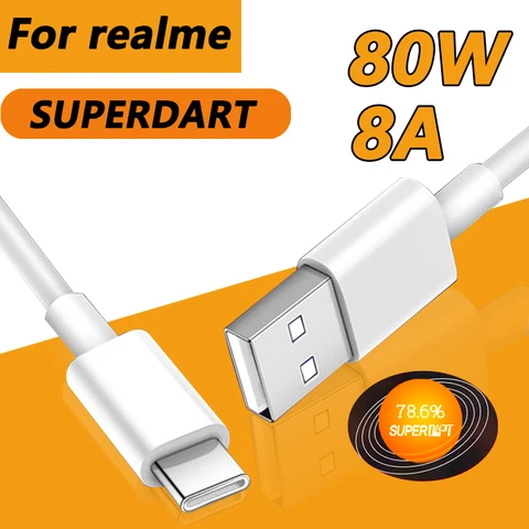 Для Realme 80W SUPERDART Быстрый зарядный кабель USB Type C 8A для Realme GT Neo 3 3T Q5 Pro