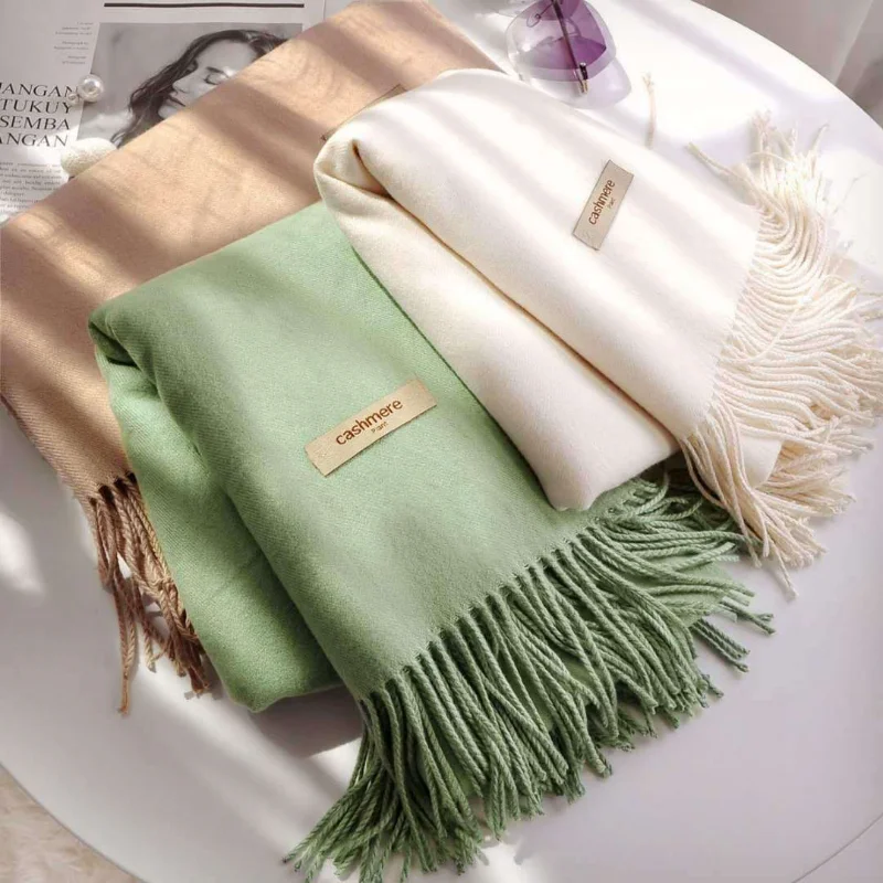 

38 Color Solid Thick Cashmere Scarf for Women Large 70-200cm Pashmina Winter Warm Shawl Wraps Bufanda Female with Tassel Scarves