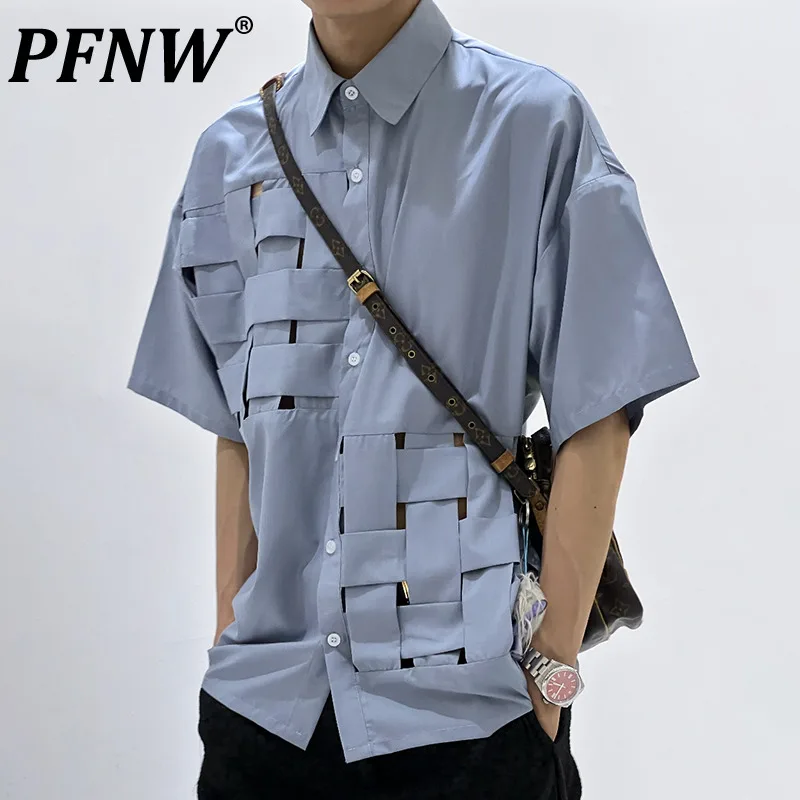 

PFNW Summer Men's Niche Design Hollow Out Personality Shirts Trendy Versatile Splice Deconstructed Outdoor Handsome Tops 12Z1823
