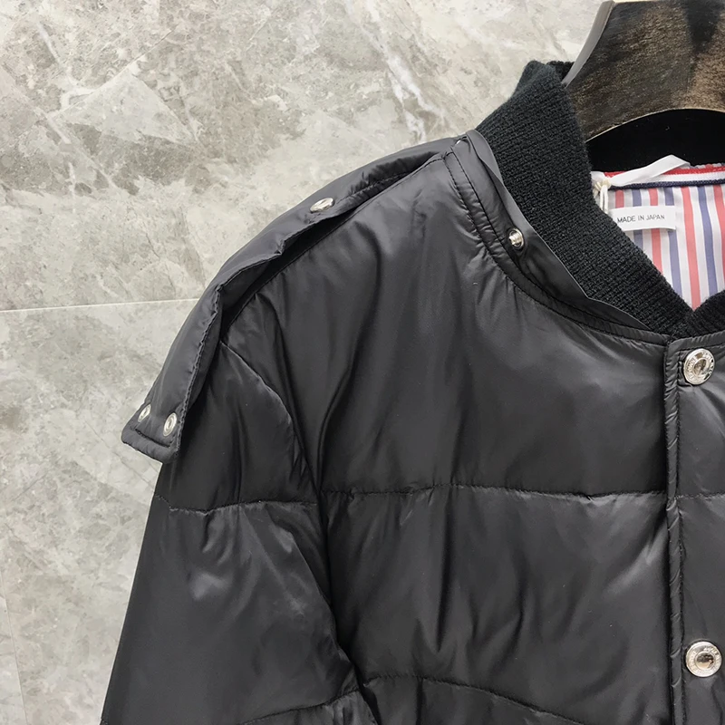 TB THOM Men's Boutique Winter Jacket Down Jacket Fashion Brand Down-Filled Matte Nylon 4-bar Stripe Hoodie Coat TB Jackets