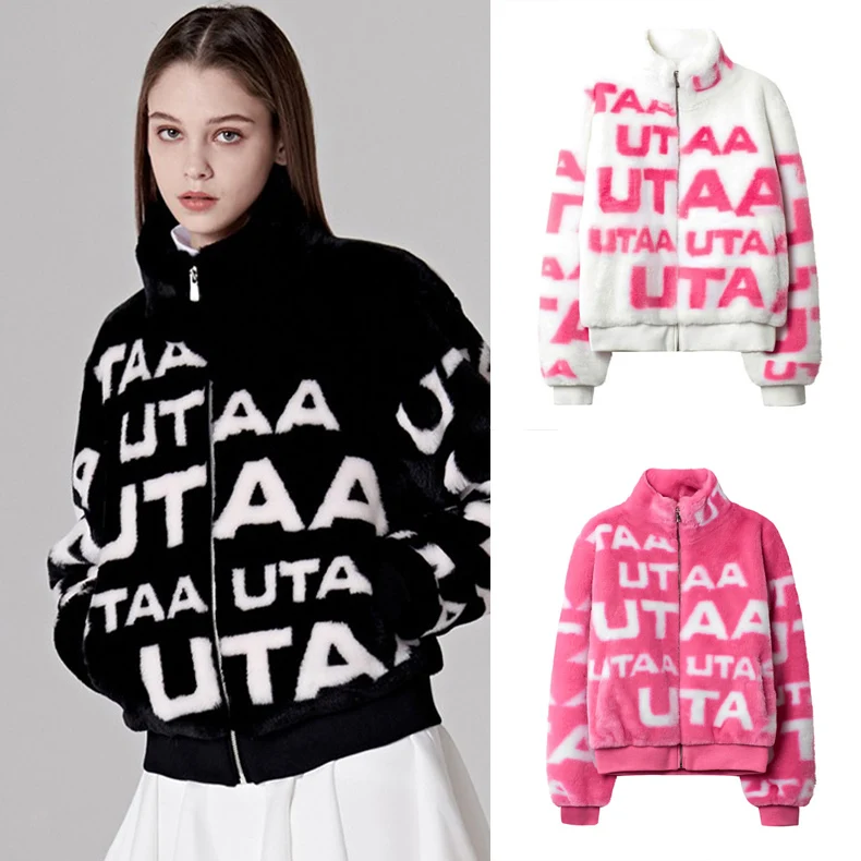 

New Golf Coat Women Autumn And Winter Warm Utaa Print Stand Collar Plush Golf Jacket Lady Casual Versatile Golf Clothes