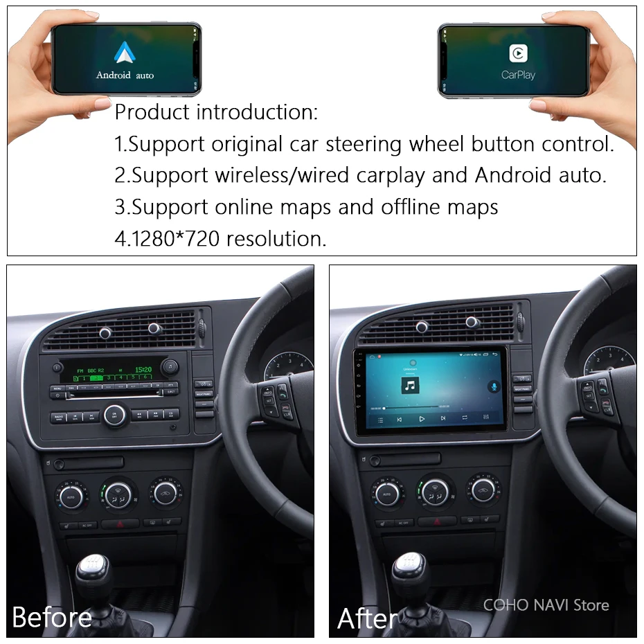 Фото COHO Android14-9 дюймов для Saab 9-3 93 2 2007-2011 8-ядерный автомобильный мультимедийный плеер стереоприемник радио GPS 4G WIFI Carplay №4