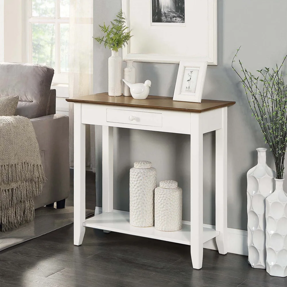 

1-Drawer Hall Table with Shelf DriftwoodWhite Living Room Furniture Decorative Plant Display Table Sofa Side Table Balcony Table