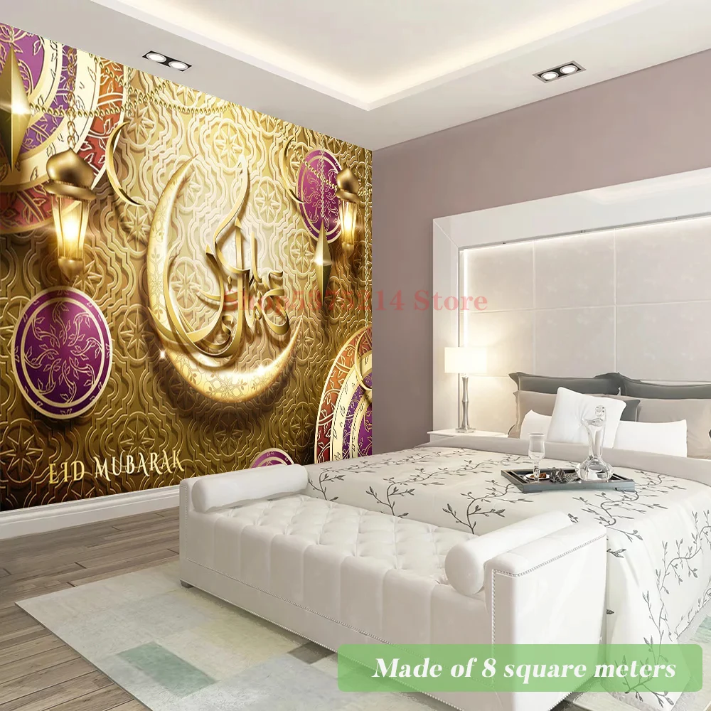 Золотой Свет Роскошные обои для домашнего украшения спальни офиса мусульманские слова художественный дизайн 3D Пространственная визуальная луна лампа на стене Росписи.