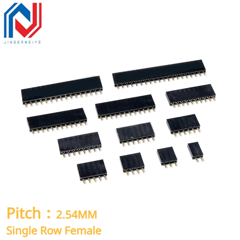 

2.54MM Pitch Single Row Female 2~40P PCB socket Board Pin Header Connector Strip Pinheader 2/3/4/6/10/12/16/20/40Pin For Arduin