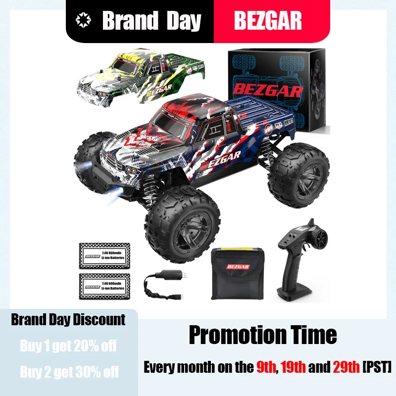 BEZGAR Hobby RC Car Truck 1:16 All-Terrain 40Km/h Off-Road 4WD Remote Control Monster Crawler with Battery for Kids Adults