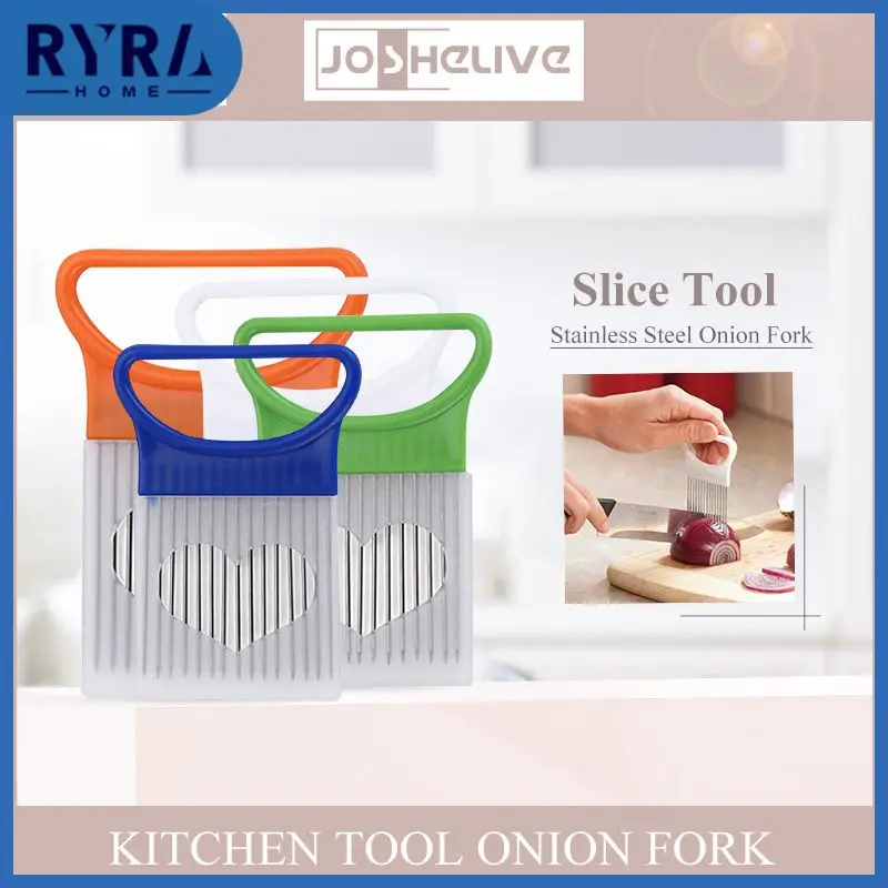 

Safe Fork Onion Vegetables Slicer Kitchen Tool Cutting Aid Holder Portable Slicing Cutter Stainless Steel Kitchen Accessories