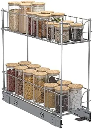 

Inch Pull-Out Home Organizers, 2-Tier Wire Basket Pull Out Shelf Storage Glidez Narrow Sliding Organizer for Kitchen Base Cabine