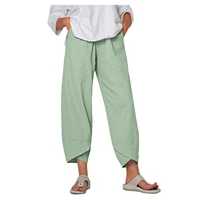 women summer linen pants casual harem pants women solid elastic waist wide leg pants female loose trousers plus size s 5xl