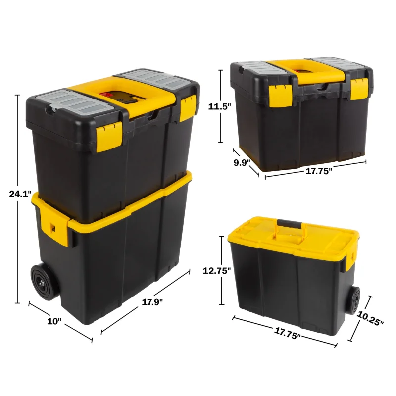 Portable Tool Box with Wheels - Stackable 2-in-1 Tool Organizers enlarge
