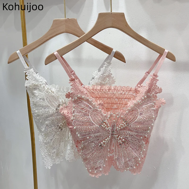 

Женский кружевной жилет Kohuijoo на бретелях, летний женский топ, новые корейские милые тяжелые сексуальные рубашки с бисером и бриллиантами, красивый женский топ