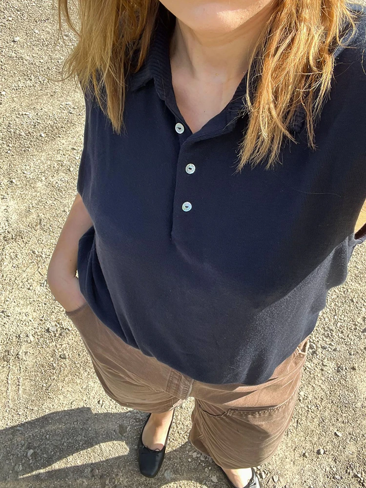 

Женская футболка с отложным воротником, однотонная Повседневная футболка без рукавов, Классическая шикарная майка, весна 2023