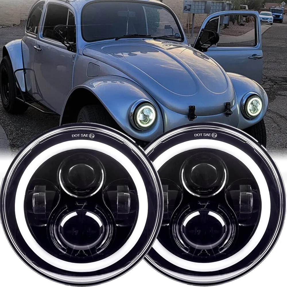 Передние фары головного света с углами, 2 шт., 7 дюймов, для VW Beetle Classic, 7 дюймов, круглые задние фары для Jeep Wrangler JK, аксессуары